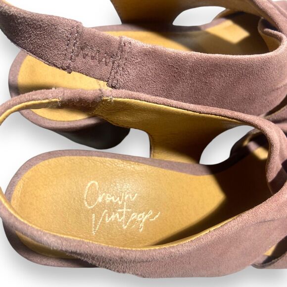 Crown Vintage Women's Poudre Pink Suede Heeled Open Toe Sandals Size 7 M /37.5 - Picture 10 of 14
